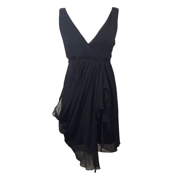 AM Alice + Olivia Designer Black Plunge Neck Silk Wrap Drape Mini Dress NWT S - Picture 1 of 12